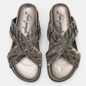 NEW Free People Moon Child Embellished Sandal 39 Black Silver Leather Strap 9
